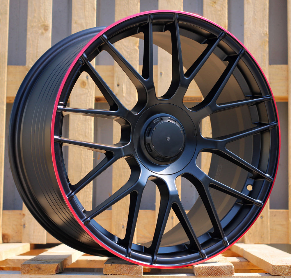 MERCEDES 8x18 5x112 ET45 66,6 B1268 Noir semi-mat bord rouge