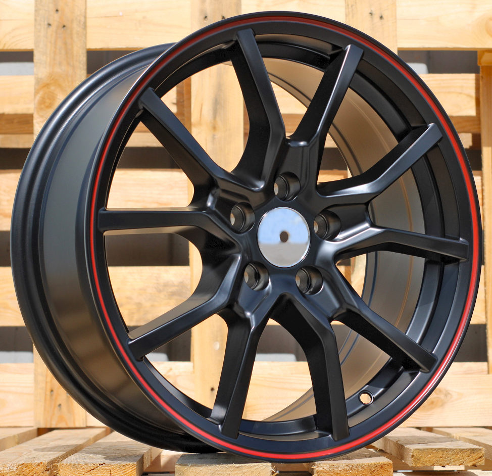 7x17 5x108 ET38 67,1 B5253 Noir semi-mat bord rouge