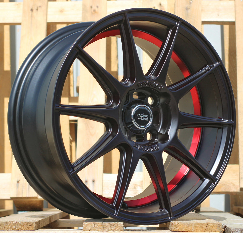 Jante RACINGLINE 7x15 4x100 ET38 60,1 B5705 Noir semi-mat bord rouge
